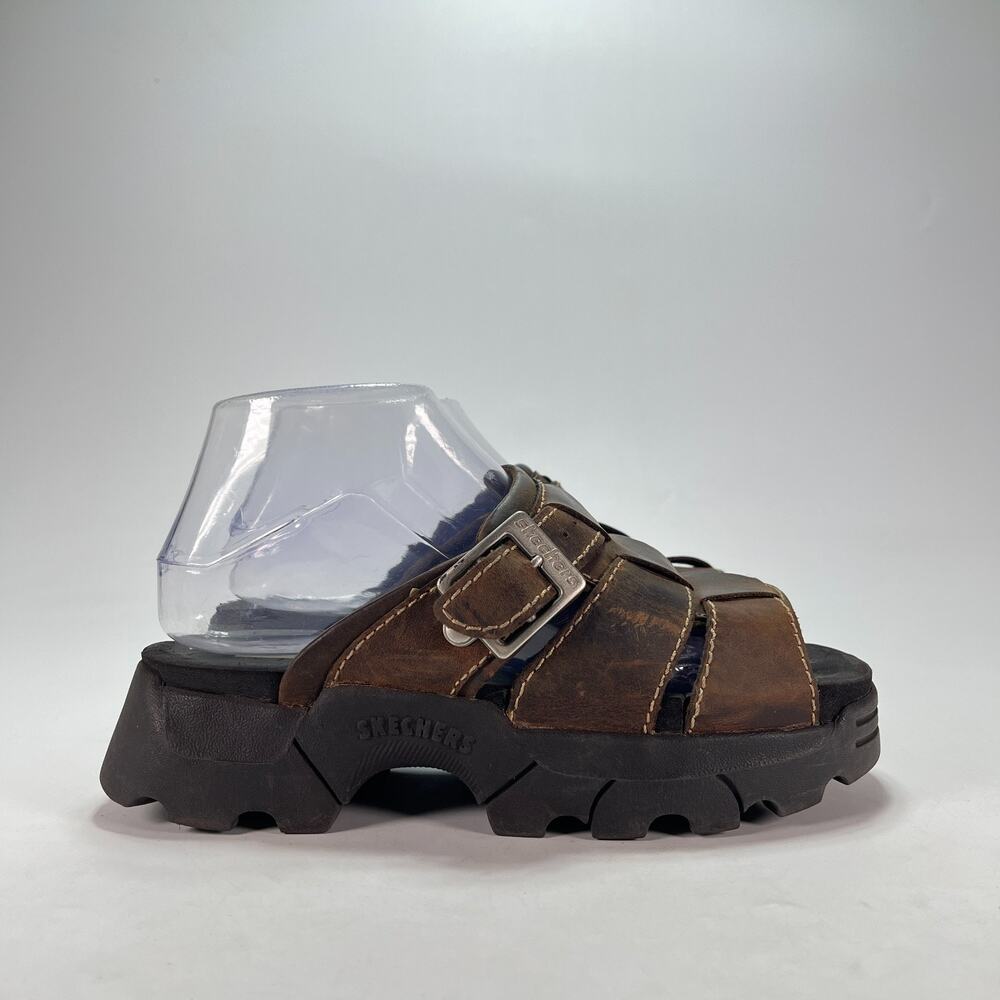 Skechers Jam Ups Brown Leather Platform Fisherman Slide Sandals 2839 Womens Sz 6